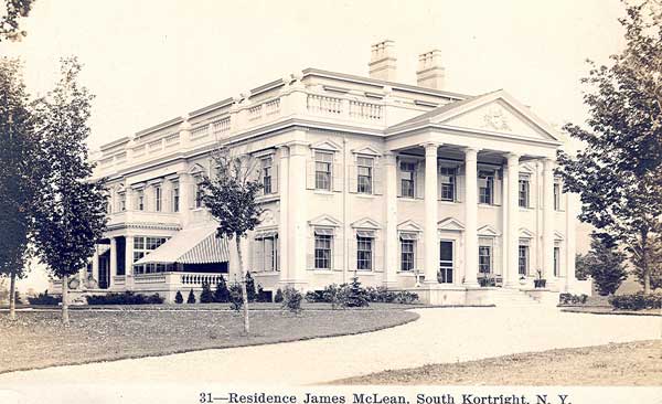 Residence James McLean, South Kortright, N.Y. — commercial postcard, c. 1915–1920.