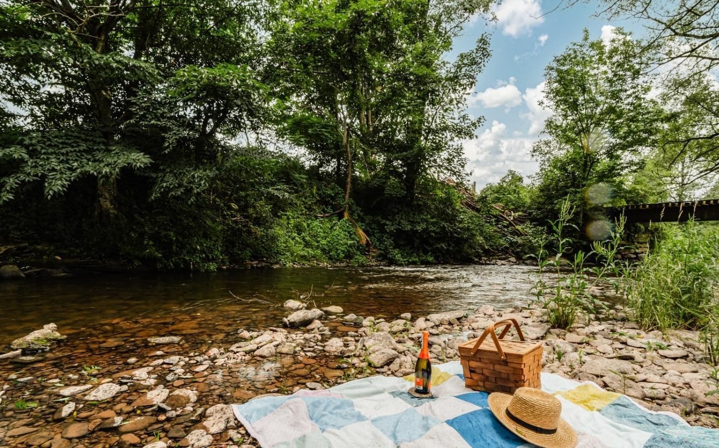 West Branch Delaware River at Ashridge Estate — picnic on the rocky riverbank, South Kortright, New York