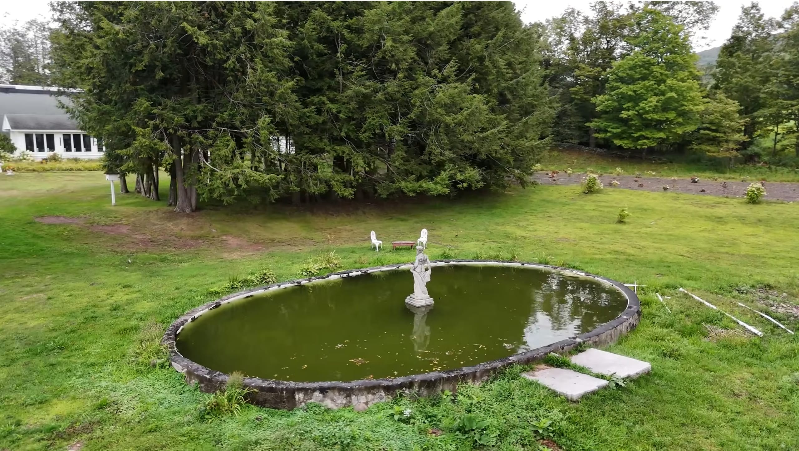 Ashridge reflecting pool — aerial view of the formal pool and Italian garden terraces, South Kortright, New York
