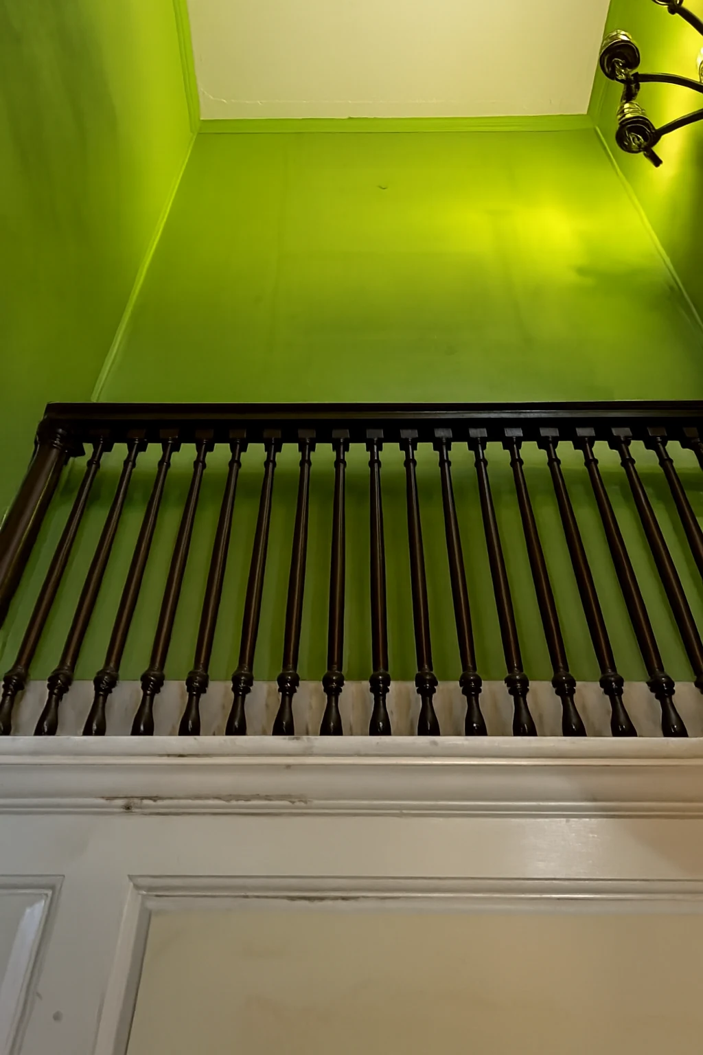 Ashridge mansion green stair hall — cleared detail of staircase, balustrade, and wall color